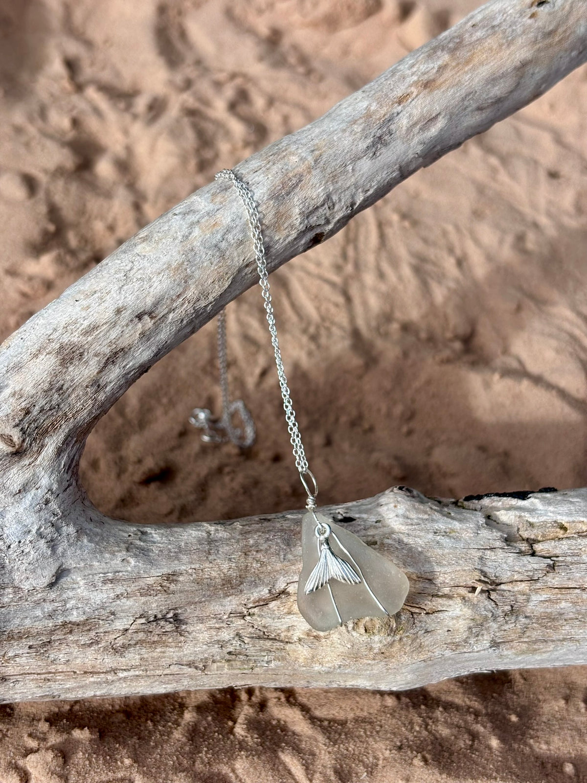 Sterling Silver Sea Glass Necklace - White Mermaid