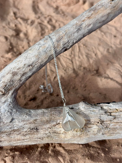 Sterling Silver Sea Glass Necklace - White Mermaid