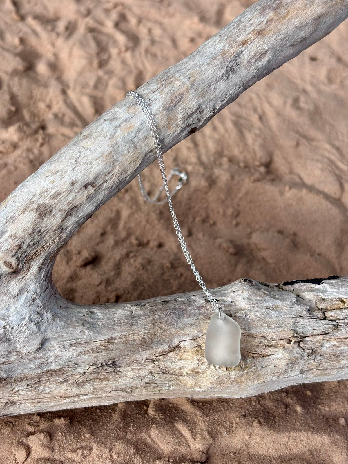 Sterling Silver Sea Glass Necklace - White