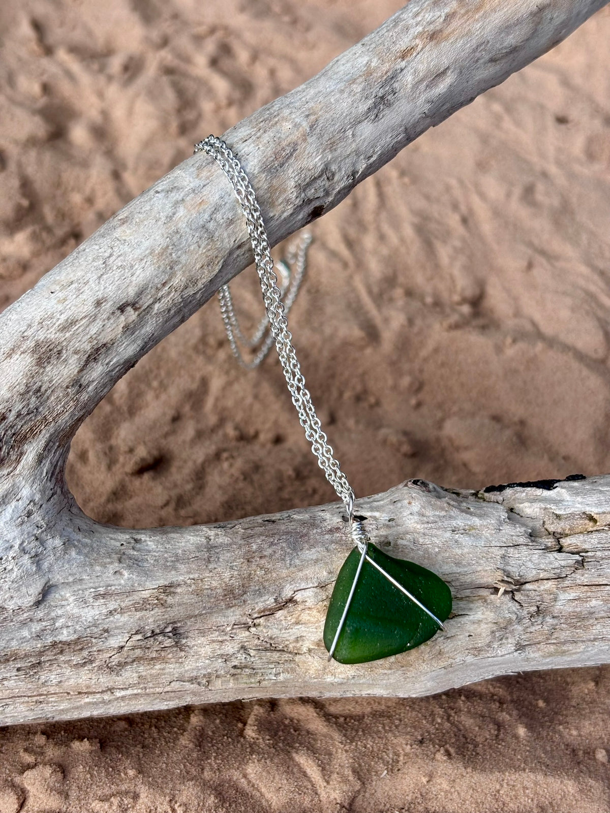 Silver Plated Sea Glass Necklace - Green