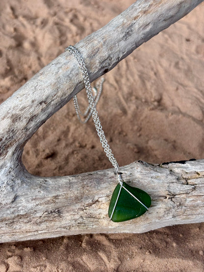 Silver Plated Sea Glass Necklace - Green