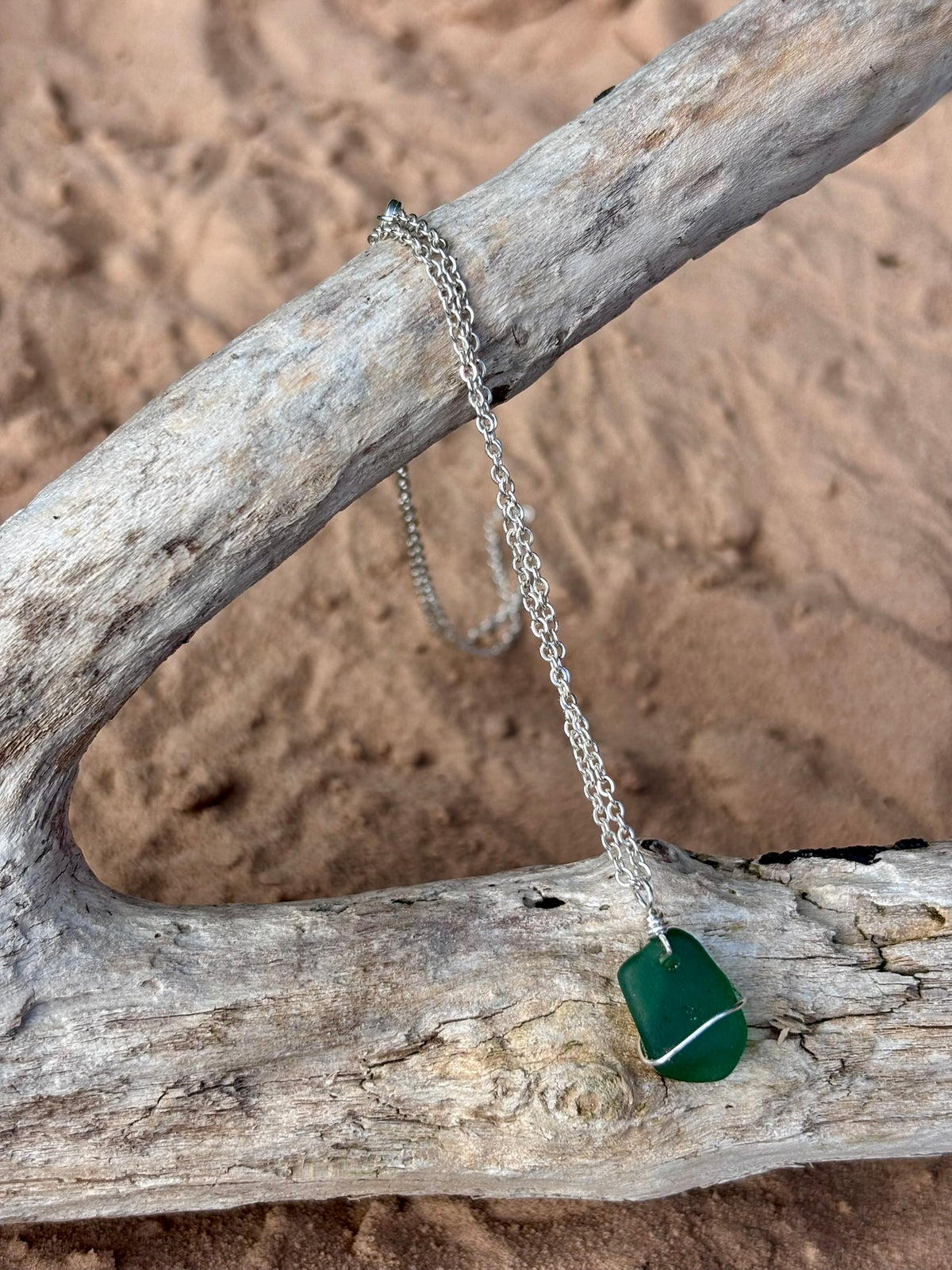 Silver Plated Sea Glass Necklace - Green